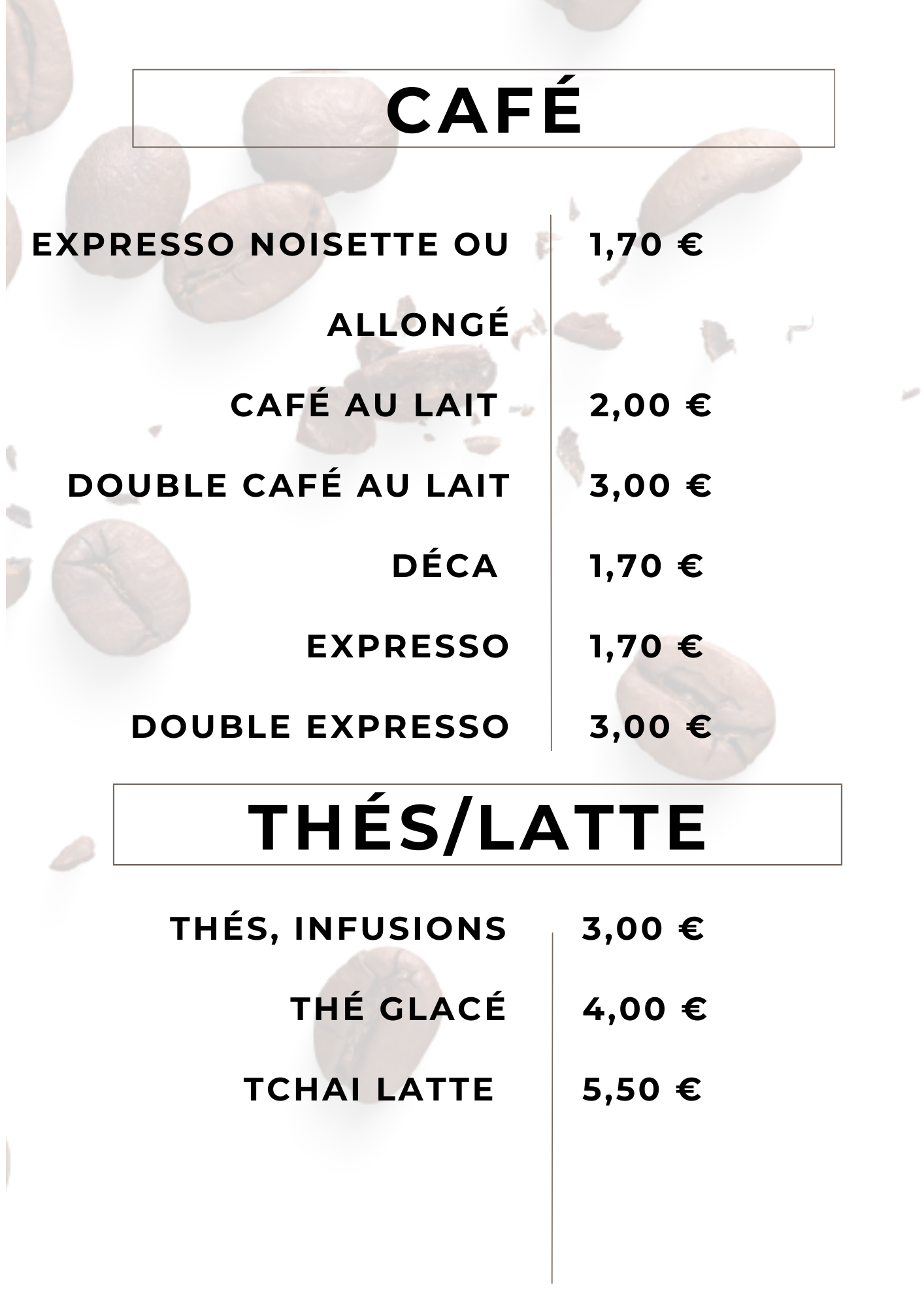 carte des boissons chaudes